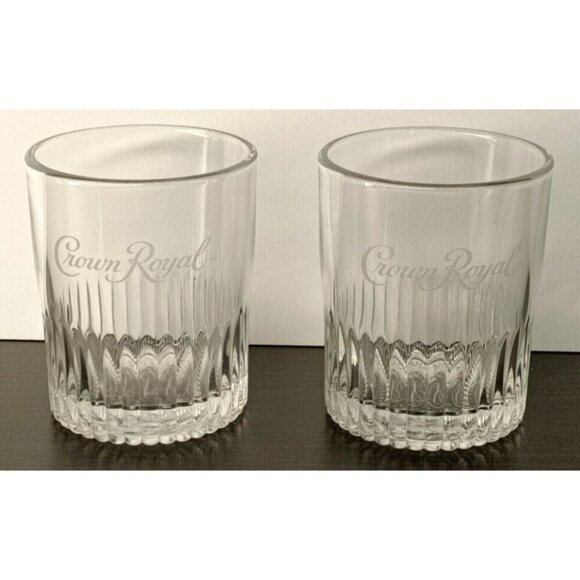 2 CROWN ROYAL 8oz Whiskey Drinking Glasses - On The Rocks 3.5" x 3" Dia. Clear - Picture 1 of 3